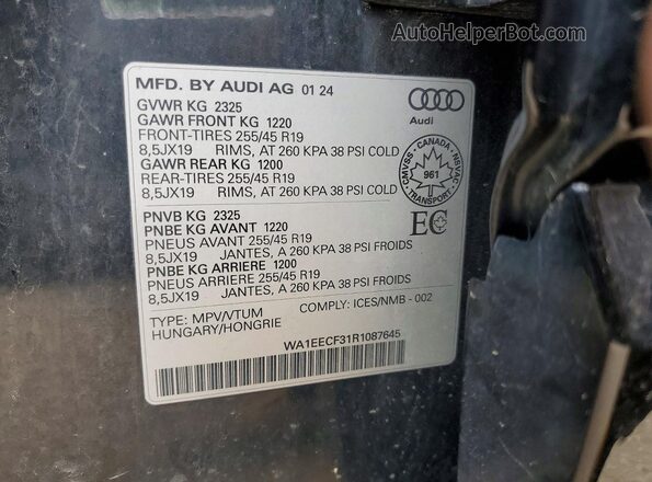 WA1EECF31R1087645 2024 AUDI Q3 Черный Вид наклейки с VIN-кодом