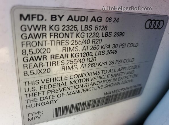 WA1EECF32R1174776 2024 AUDI Q3 Белый Вид наклейки с VIN-кодом