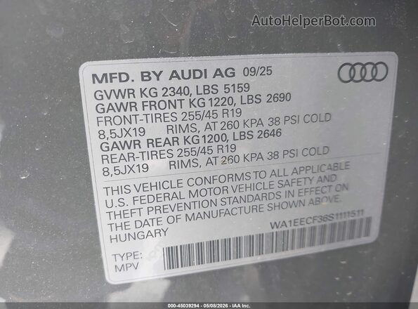 WA1EECF36S1111511 2025 AUDI Q3 Серый Вид подкапотного пространства