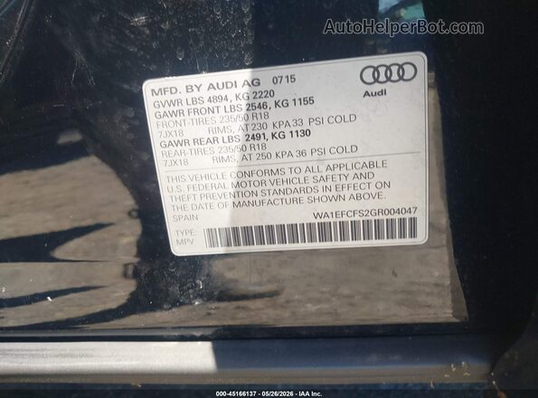 WA1EFCFS2GR004047 2016 AUDI Q3 Black Вид підкапотного простору
