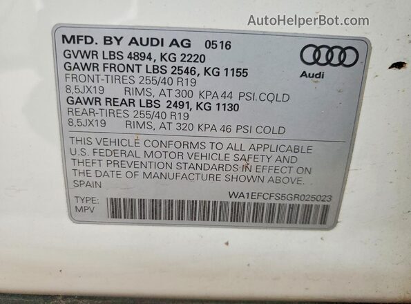 WA1EFCFS5GR025023 2016 AUDI Q3 White Widok naklejki z numerem VIN