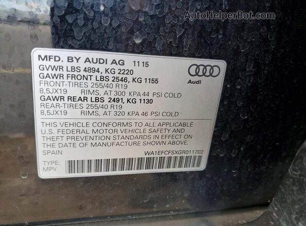 WA1EFCFSXGR011702 2016 AUDI Q3 Black Widok naklejki z numerem VIN