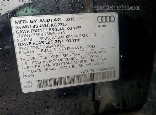 WA1EFCFSXGR021095 2016 AUDI Q3 Black Vista de la etiqueta del VIN