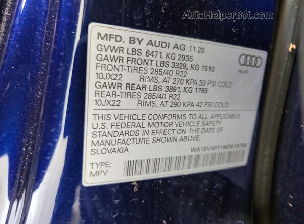 WA1EVAF11MD019758 2021 AUDI Q8 Blue Widok wnętrza 360 stopni