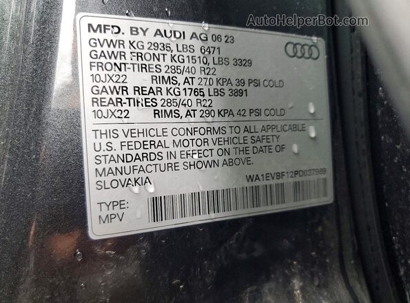 WA1EVBF12PD037969 2023 AUDI Q8 Gray VIN კოდის სტიკერის ხედი