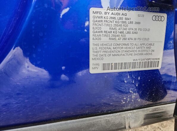 WA1F2AFY0P2102835 2023 AUDI Q5 Blue Widok naklejki z numerem VIN