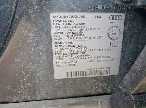 WA1FAAFY7R2017559 2024 AUDI Q5 Gray Widok wnętrza 360 stopni