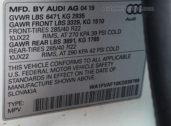 WA1FVAF10KD038786 2019 AUDI Q8 Белый Панорамный вид салона 360°