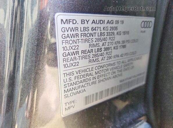 WA1FVAF10LD006132 2020 AUDI Q8 Gray Widok naklejki z numerem VIN