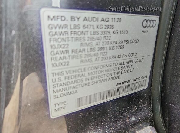 WA1FVAF17MD019669 2021 AUDI Q8 Gray Панорамний вид салону 360°