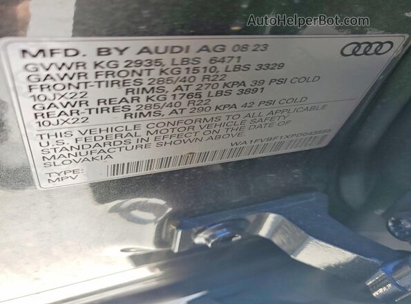 WA1FVBF1XPD043555 2023 AUDI Q8 Серый Вид наклейки с VIN-кодом