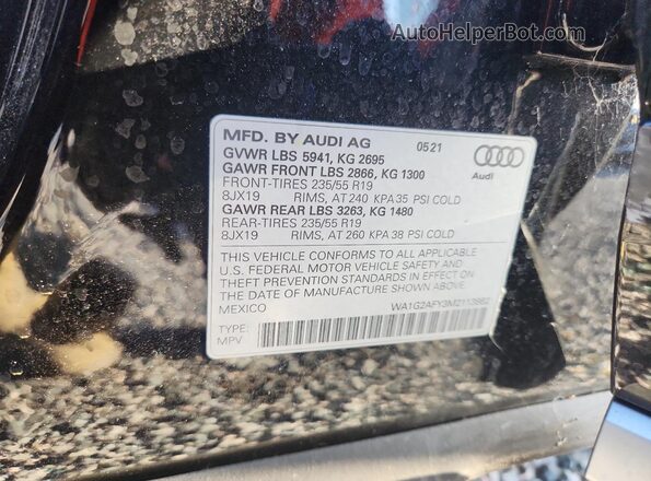 WA1G2AFY3M2113862 2021 AUDI Q5 Black Widok naklejki z numerem VIN