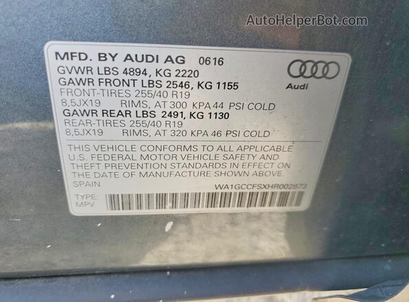 WA1GCCFSXHR002873 2017 AUDI Q3 Silver Панорамний вид салону 360°