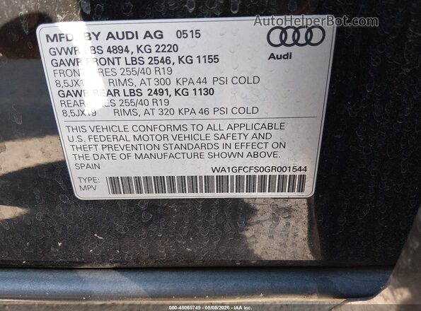 WA1GFCFS0GR001544 2016 AUDI Q3 Черный Вид подкапотного пространства