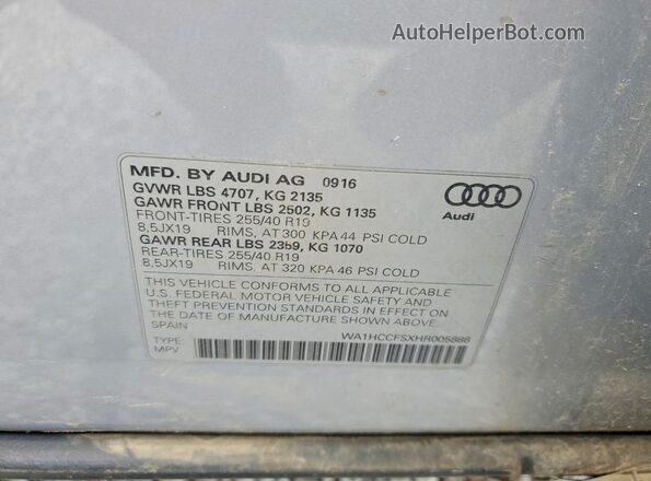 WA1HCCFSXHR005888 2017 AUDI Q3 Серебряный Панорамный вид салона 360°