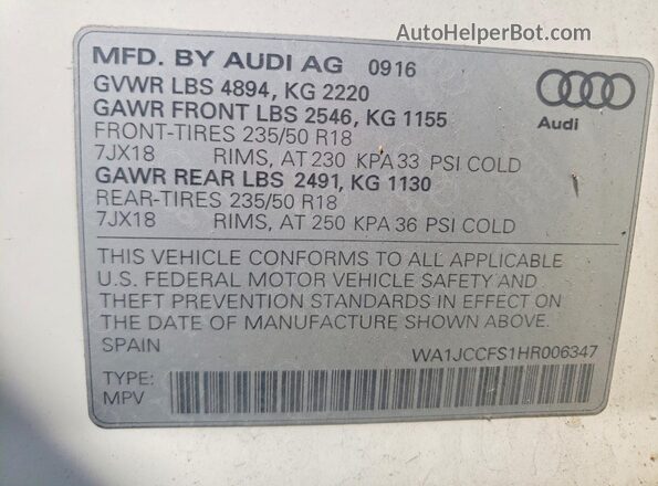 WA1JCCFS1HR006347 2017 AUDI Q3 Белый Вид подкапотного пространства