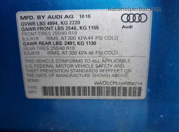 WA1JCCFS1HR008714 2017 AUDI Q3 Синий Панорамный вид салона 360°