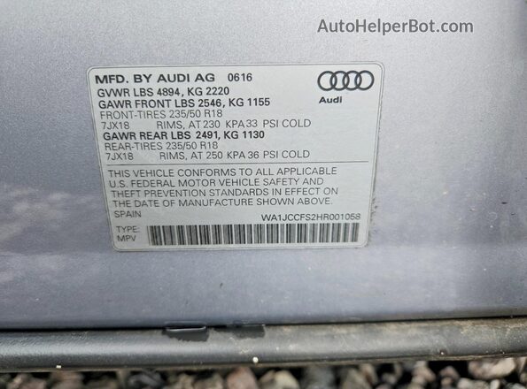WA1JCCFS2HR001058 2017 AUDI Q3 Серый Вид подкапотного пространства