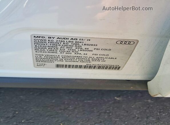 WA1KUBFZ2RP058124 2024 AUDI Q4 White Вид наклейки з VIN-кодом