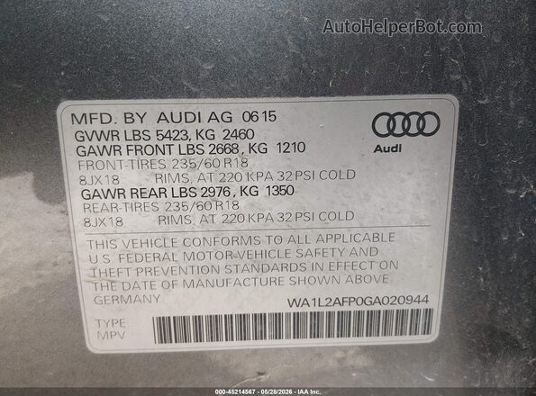 WA1L2AFP0GA020944 2016 AUDI Q5 Gray Вид підкапотного простору
