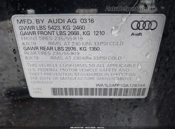 WA1L2AFP1GA128344 2016 AUDI Q5 Black Շարժիչի բաժամունքի տեսք
