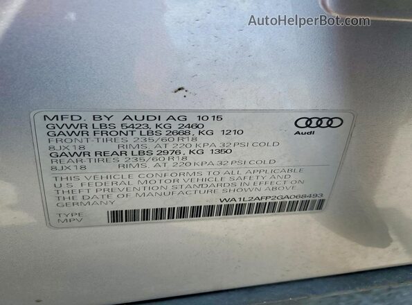 WA1L2AFP2GA068493 2016 AUDI Q5 Silver VIN sticker view