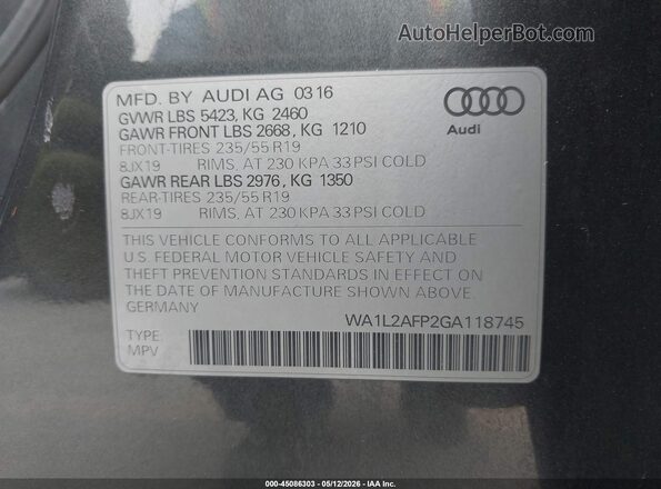 WA1L2AFP2GA118745 2016 AUDI Q5 Gray Вид підкапотного простору