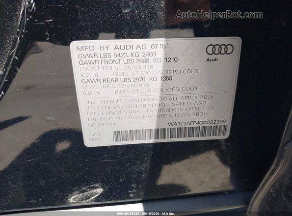 WA1L2AFP4GA032398 2016 AUDI Q5 Black Вид підкапотного простору