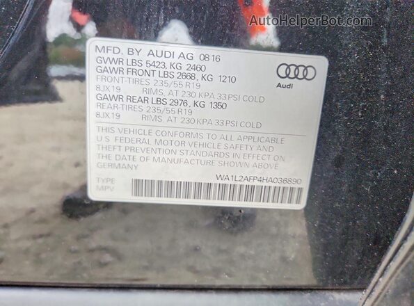 WA1L2AFP4HA036890 2017 AUDI Q5 Black Vista de la etiqueta del VIN