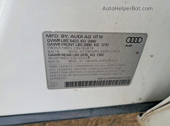 WA1L2AFP5HA027146 2017 AUDI Q5 White Vista del compartimento del motor