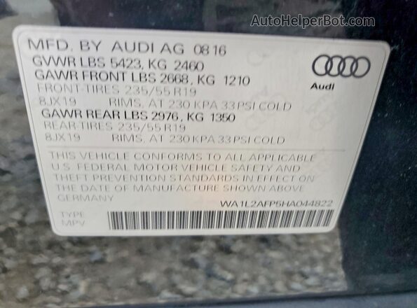 WA1L2AFP5HA044822 2017 AUDI Q5 Black Вид наклейки з VIN-кодом