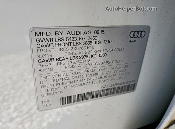 WA1L2AFP6GA042575 2016 AUDI Q5 Белый Вид наклейки с VIN-кодом