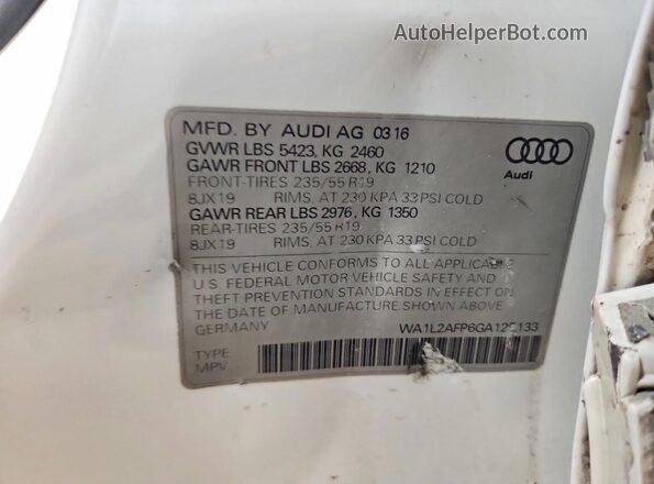 WA1L2AFP6GA125133 2016 AUDI Q5 White Вид наклейки з VIN-кодом