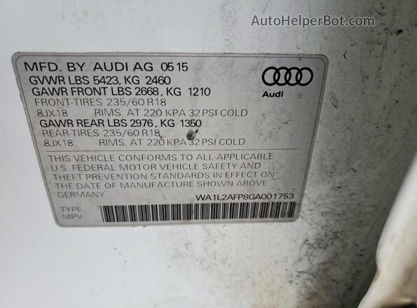 WA1L2AFP8GA001753 2016 AUDI Q5 Белый Вид наклейки с VIN-кодом