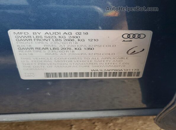 WA1L2AFP8GA101173 2016 AUDI Q5 Синий Вид подкапотного пространства