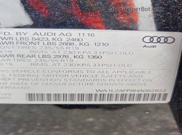 WA1L2AFP8HA082822 2017 AUDI Q5 Черный Вид наклейки с VIN-кодом