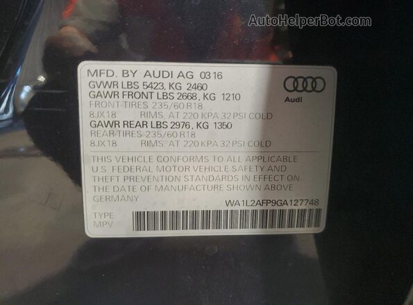 WA1L2AFP9GA127748 2016 AUDI Q5 Blue Панорамний вид салону 360°