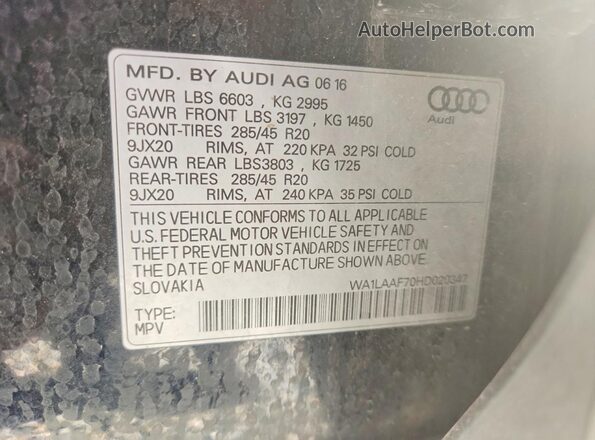 WA1LAAF70HD020347 2017 AUDI Q7 Синий Вид наклейки с VIN-кодом