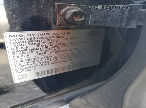 WA1LAAF72JD036393 2018 AUDI Q7 Black Widok naklejki z numerem VIN