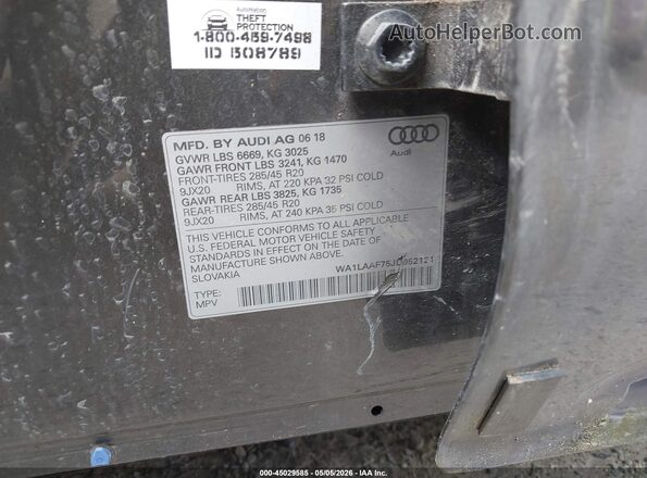 WA1LAAF75JD052121 2018 AUDI Q7 Серый Вид подкапотного пространства