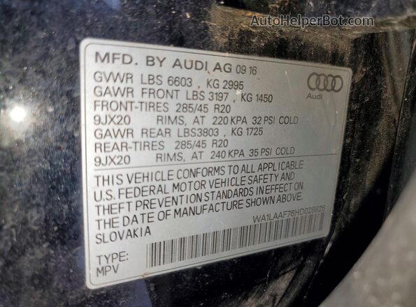 WA1LAAF76HD028825 2017 AUDI Q7 Черный Вид наклейки с VIN-кодом