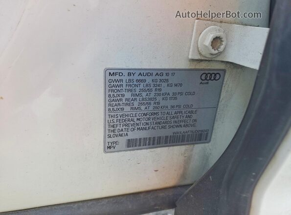 WA1LAAF78JD019243 2018 AUDI Q7 Белый Вид наклейки с VIN-кодом