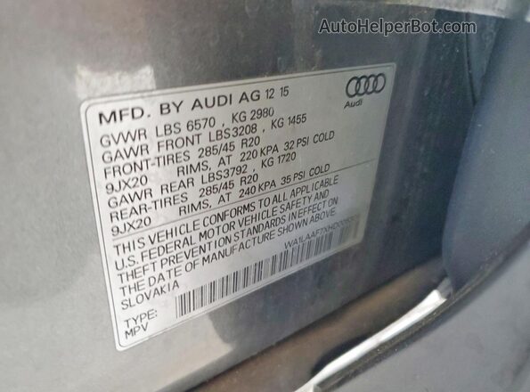 WA1LAAF7XHD005306 2017 AUDI Q7 Gray VIN sticker view