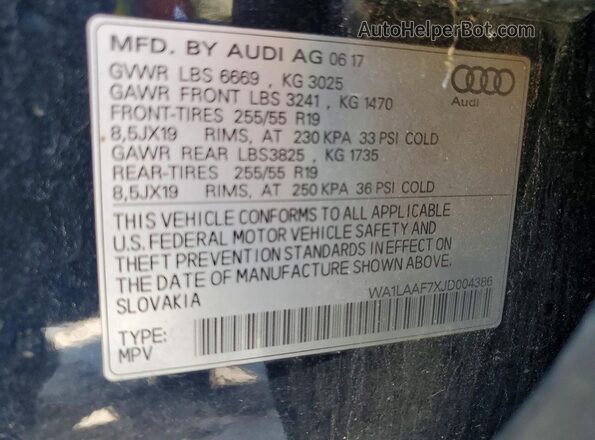 WA1LAAF7XJD004386 2018 AUDI Q7 Черный Панорамный вид салона 360°