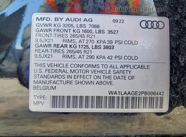 WA1LAAGE2PB006442 2023 AUDI E-TRON Black Widok wnętrza 360 stopni
