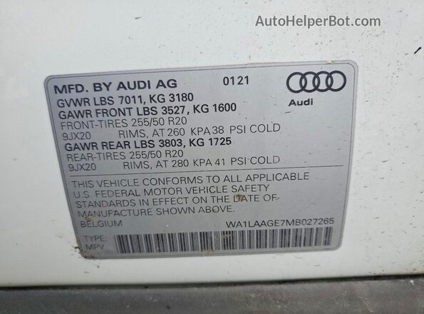 WA1LAAGE7MB027265 2021 AUDI E-TRON White Widok komory silnika
