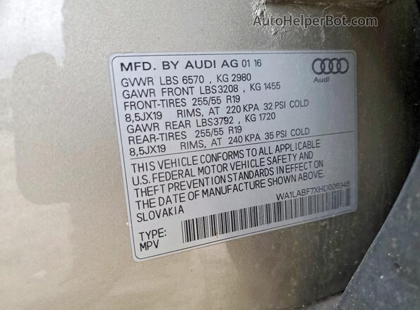 WA1LABF7XHD006946 2017 AUDI Q7 Бежевый Панорамный вид салона 360°