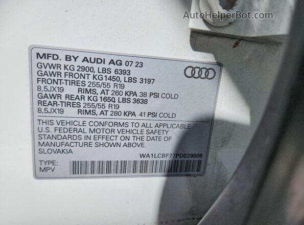 WA1LCBF77PD029805 2023 AUDI Q7 White Widok naklejki z numerem VIN