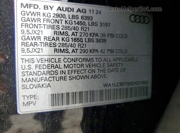 WA1LCBF78SD021852 2025 AUDI Q7 Black VIN sticker view