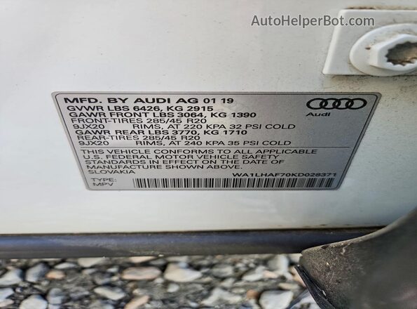 WA1LHAF70KD028371 2019 AUDI Q7 Белый Панорамный вид салона 360°